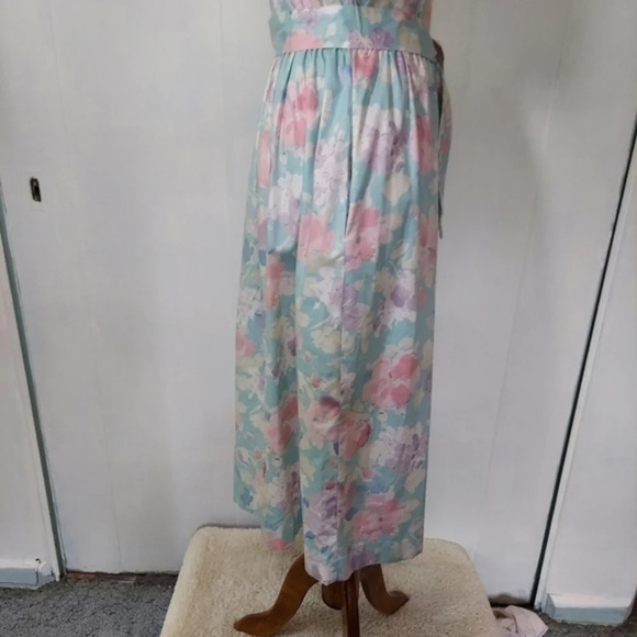 Vtg 80s Lili Richard's Aqua Lavendar Pink Floral Button Down Floral Dress - Picture 12 of 16